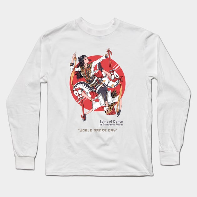 Traditional Dancer World Dance Day Ballad Oriental Japanese Pandemic Mask Style Long Sleeve T-Shirt by Sekaifi Studio